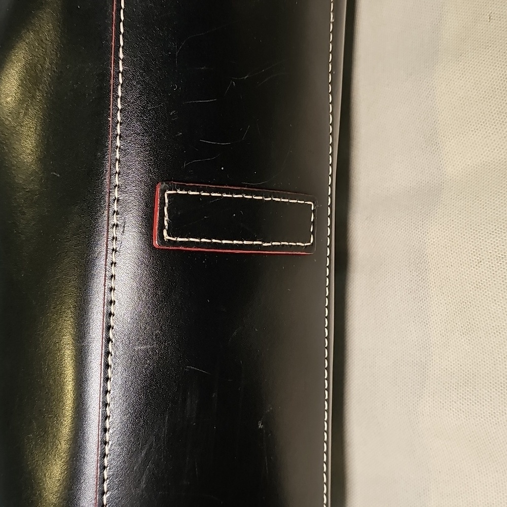 Lodis Black Leather Tote Bag With Red Edge Trim - Picture 4 of 11